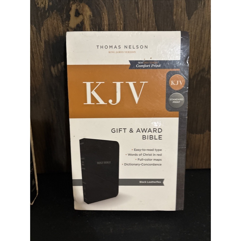 King James Version Holy Bible Gift Award Black Leather Look Red Letter